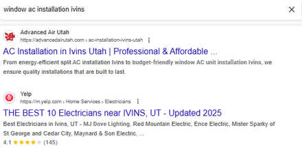 Advanced Air report excerpt: AC-installation search result. Google Search.