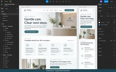 Figma: Desktop and mobile design review. AI-generated illustration.