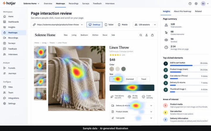 Hotjar: Page interaction review. AI-generated illustration.