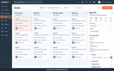 HubSpot: Lead ownership and deal pipeline. AI-generated illustration.
