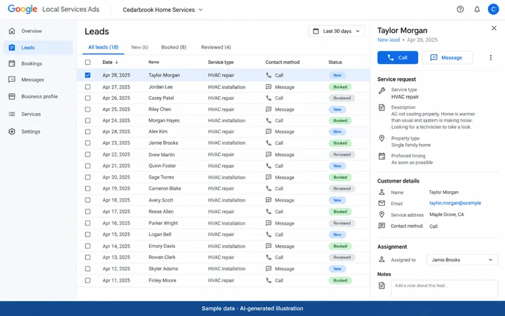Google Local Services Ads: Local Services lead review. AI-generated illustration.