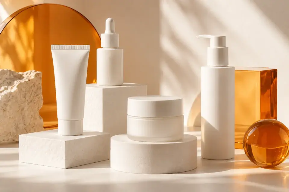The solenne. sample skincare collection in warm natural light