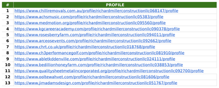 Richard Miller Construction report excerpt: External-profile activity. Off-page activity report.