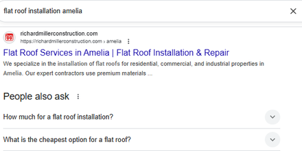 Richard Miller Construction report excerpt: Flat-roof installation search result. Google Search.