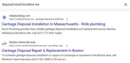 RoLik Plumbing report excerpt: A service page in search. Google Search.