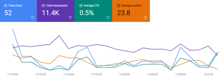 RoLik Plumbing report excerpt: Organic search performance. Google Search Console.