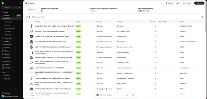 Shopify: Product catalogue management. Supplied screenshot.