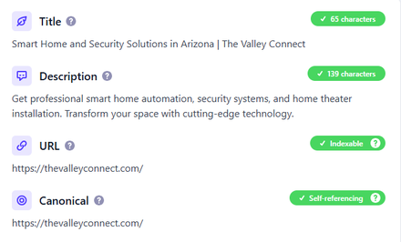 The Valley Connect report excerpt: Smart-home service metadata. On-page SEO.