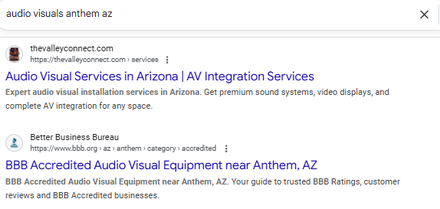 The Valley Connect report excerpt: Audio-visual service search result. Google Search.