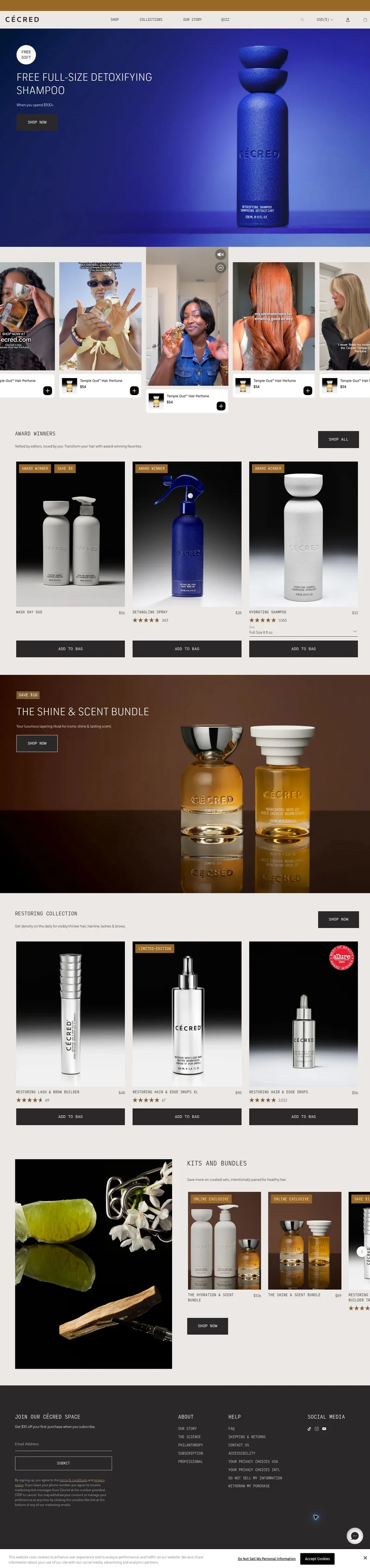 Cécred homepage screenshot showing its navigation, imagery and content.