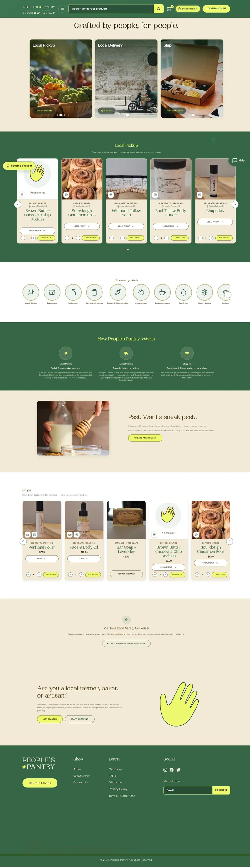 People’s Pantry homepage screenshot showing its navigation, imagery and content.